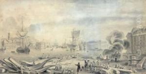 Vue Animee Du Port De Brest by Ozanne, Nicolas Marie