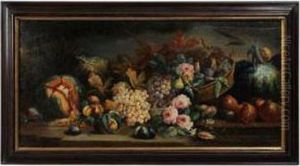 Still Life With Fruit In A Basket On A Ledge