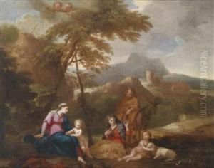 The Holy Family With St Elizabeth And John The Baptist As A Child In A Landscape by Giovanni Battista Pace