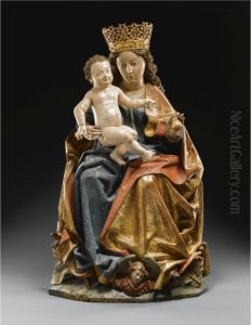 A Gilt And Painted Wood Three-quarter Length Limewood Relief Of Thevirgin And Child by Friedrich Pacher