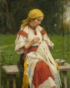 Woman Embroidering by Cornelia Paczka-Wagner