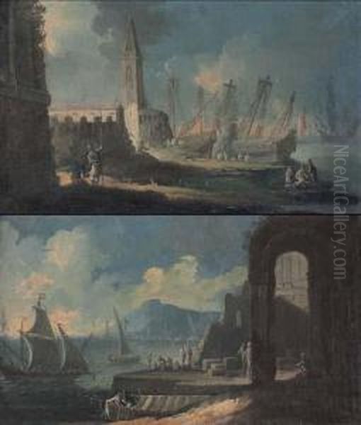 Marina Con Ruderi, Velieri E Figure - view 1