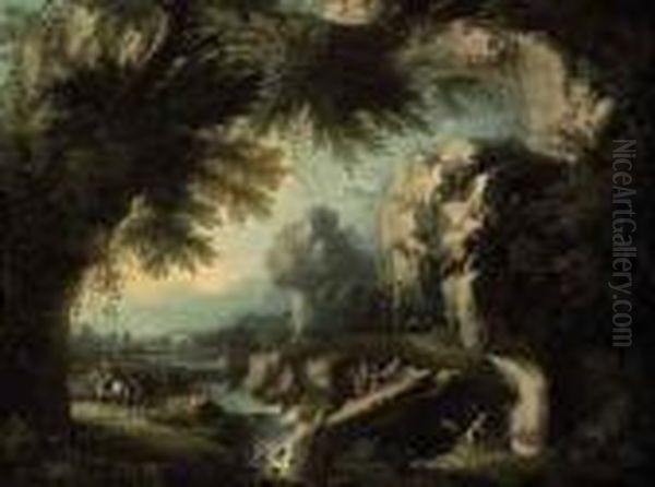 A Classical Landscape With A Waterfall And Figures - view 1
