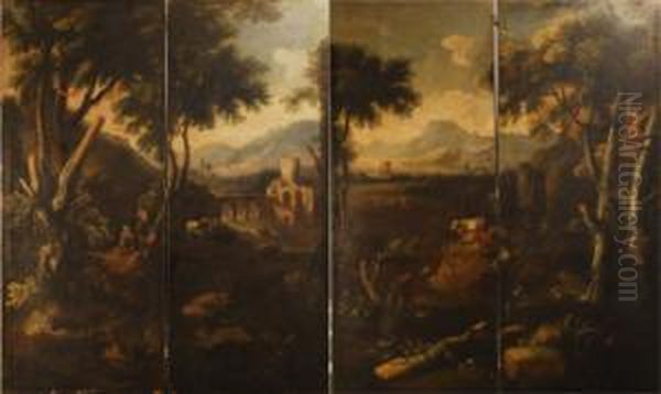 Paisaje Fluvial Con Pastores Y Ganado - view 1