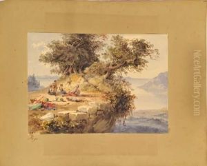 Orientaux Fumant La Pipe Sur Un Rocher Surplombant La Mer