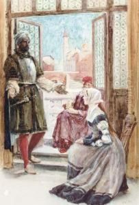 An Oriental Man Conversing With A Lady From Tales Ofshakespeare by Walter Stanley Paget