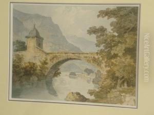 Continental River With Arched Stonebridge by William Page