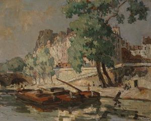 View Of Ile St. Louis From The Seine, Paris by Jules Eugene Pages