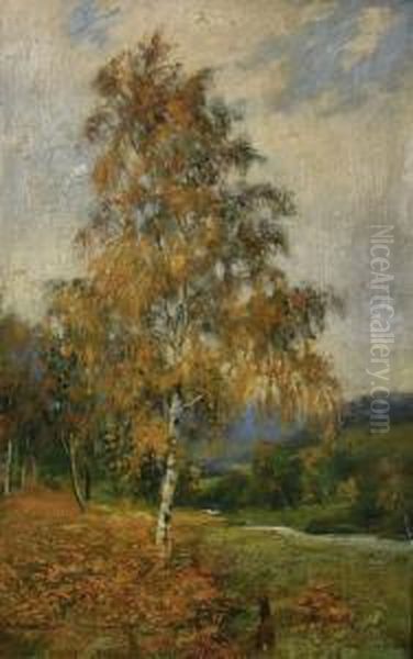 Autumn Landscape With A Silver Birchtree And Rabbit To Foreground - view 1