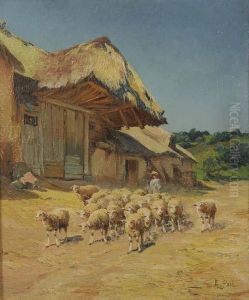 Troupeau Dans Des Paturages by Edouard Pail
