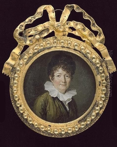 A Lady, Wearing Moss-green Dress And Large Frilled White Collar - view 1