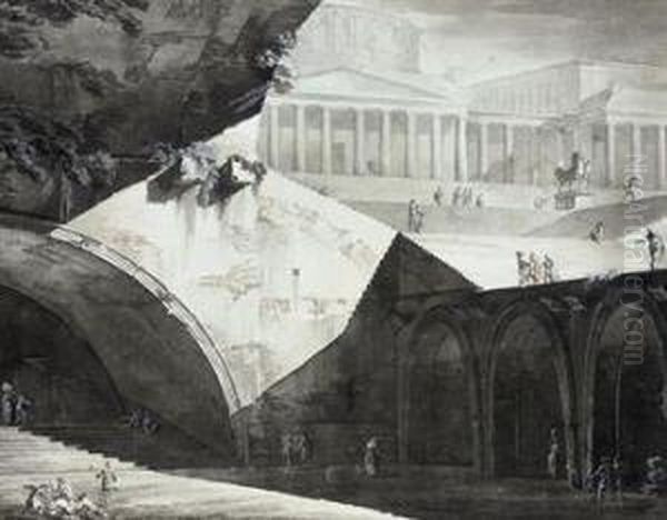 An Architectural Capriccio: Figures In The Vaults And On The Stepsof A Domed Palace - view 1