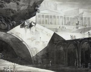 Figures In The Vaults And On The Steps Of A Domed Palace by Pelagio Palagi