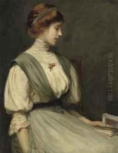 Portrait Of Nora Allen, Seated Half-length, Reading A Book by William Mainwaring Palin