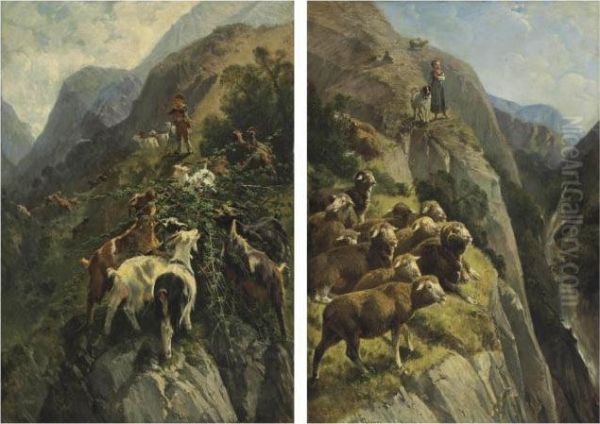 A Shepherdess With Her Flock In The Mountains; And A Shepherd With His Goats In The Mountains - view 1