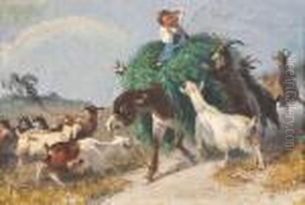 Ziegengruppe Erobert Den Heuwagen - view 1