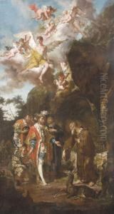 Szent Egidius Fogadja Wamba Kiralyt Es Kiseretet, 1759 Korul by Franz Anton Palko