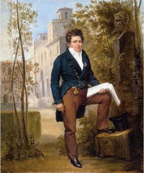 Portrait Of Nicolas-pierre Tiolier Standing In The Gardens At The Villa Medici - view 1