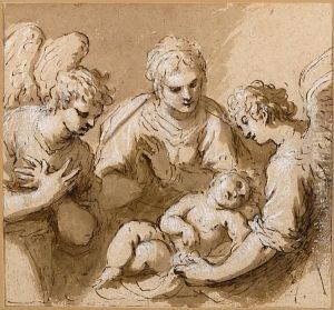 A Mother And Child With Angels