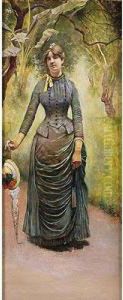 Dama Con Sombrilla En Eljardin by Vicente Palmaroli Y Gonzalez