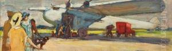 Unloading The Mail Plane Sketch For A Mural For Jeffe St. Sorting Office - view 1