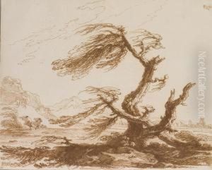 Personnages Emportes Par La Tempete, Un Arbre Au Premier Plan by Giuseppe Palmieri