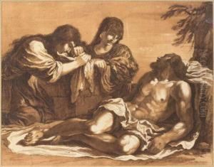 Lamentations Sur Le Christ Mort, D'apres Le Guerchin
Plume Et Encre Brune, Lavis Brun by Giuseppe Palmieri