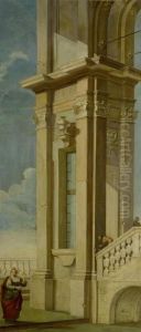 Four Panels With Architectural Motifs And Figures