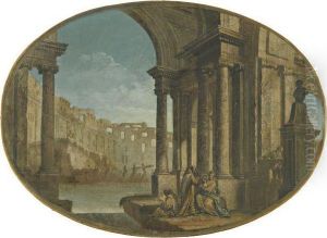 An Architectural Capricci With Figures In The Foreground