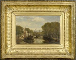 A River Landscape With Boats by Florimond Palvadeau
