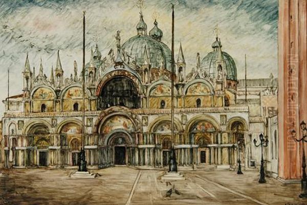 "piazza San Marco - Venezia" Piastrella In Ceramica Dipinta In Policromia Firmato In Basso A Destra, In Cornice - view 1