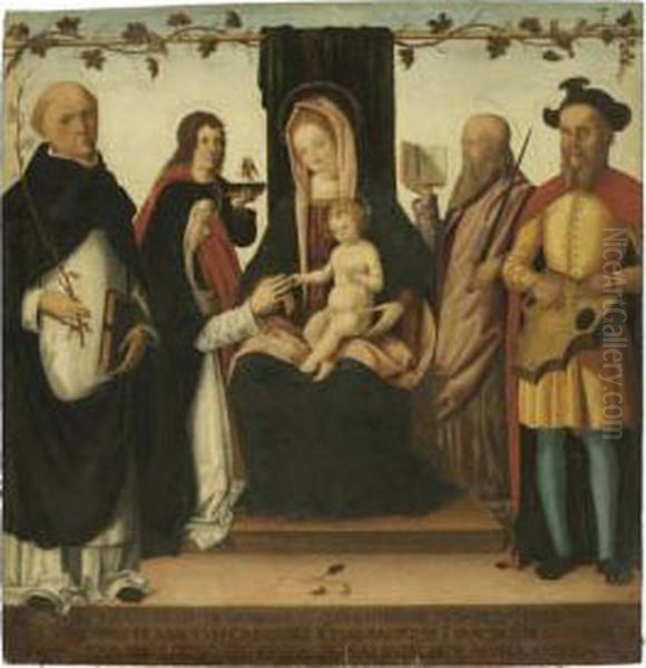 The Mystical Marriage Of St. Catherine, With St. Dominic, St. John The Evangelist, St. Paul And An Unknown Figure, Possibly King David, Plucking A Pig's Head Psaltery - view 1