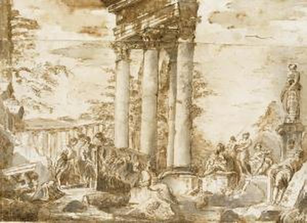 A Capriccio With Figures Among Classical Ruins And Statues - view 1