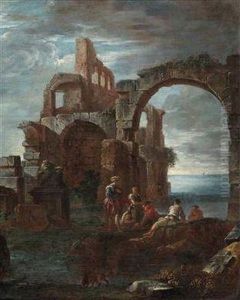 Gesprach Unter Romischen Ruinen Am Meer by Giovanni Niccolo Servandoni