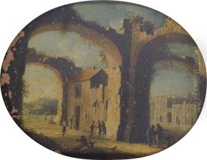 An Architectural Capriccio With Figures by Giovanni Niccolo Servandoni