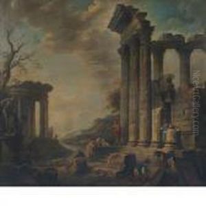 Capriccio Of Figures Among Ruins by Giovanni Niccolo Servandoni