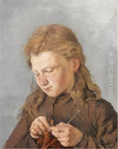 Young Girl Knitting by Pericles Pantazis