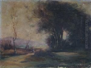 A Woodland With Figure On A Path Way by Pericles Pantazis