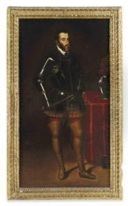 Cruz Portrait Of Charles V, Holy Roman Emperor , Full-length,in A Breast-plate, A Baton In His Right Hand by Juan Pantoja de la Cruz