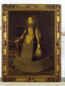 "portrait Of A Young Lady With A Dog At Her Feet" by Juan Pantoja de la Cruz