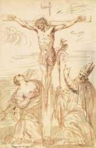 Crocefissione Con Santo Vescovo E Santa