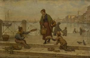 Veduta Di Venezia Con Giovani Venditori Di Pesce by Antonio Paoletti