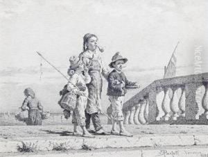 Three Neapolitan Children On A Pier by Antonio Paoletti