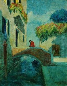Veduta Veneziana Con Maschere Su Ponte