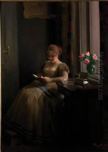 Interior Scene With Woman Reading Near Window - view 1