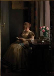 Interior Scene With Woman Reading Near Window by Emil Pap