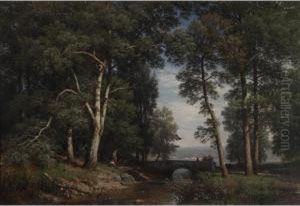 Girls Gathering By A River And Stone Bridge
