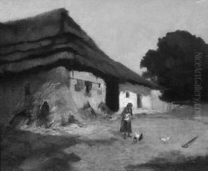 S. "ungarischer Bauernhof Mit Magd Beim
Huhnerfuttern". Sign. Ol Auf Lwd. Rest. 50 X 60 Cm. Rahmen by Sandor Papp