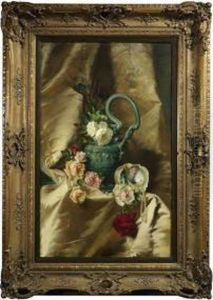 Stilleben Mit Bunten Rosen Und Pfauenfedern