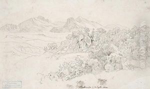 Italienische Gebirgslandschaft Mit Baumen by Gustav Friedrich Papperitz